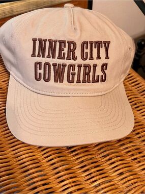Anthropologie Beige Baseball Cap with Brown Embroidered 'Inner City Cowgirls'